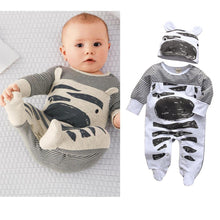 Load image into Gallery viewer, Newborn Baby Boys Romper Clothes Cotton Cute Cartoon Print Long Sleeve Jumpsuit Hat 2 Pcs