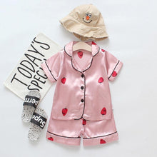 Load image into Gallery viewer, Luxury Modern Children's Pajamas Set Baby Suit Toddler Boys and Girls Ice Silk Satin Cartoon Printing Tops Pants Set Home Wear pajams for Kids