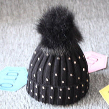 Load image into Gallery viewer, Fashion TrendBaby Girls Lovely Winter Warm Fur kintted Pompom Beanies Cap For Winter In Elegant Style