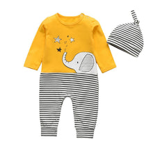Load image into Gallery viewer, Newborn Baby Boys Romper Clothes Cotton Cute Cartoon Print Long Sleeve Jumpsuit Hat 2 Pcs
