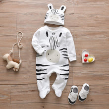Load image into Gallery viewer, Newborn Baby Boys Romper Clothes Cotton Cute Cartoon Print Long Sleeve Jumpsuit Hat 2 Pcs