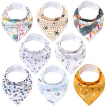 Load image into Gallery viewer, 8PCS/SET Comfortable Colorful 100% Organic Cotton Adjustable Snaps Bandana Saliva Bibs For Baby Boys & Girls Kids