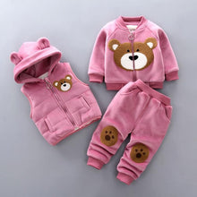 Load image into Gallery viewer, Baby Clothes Winter Thick And Warm Three-piece Cartoon Bear And Fox Printed Sweater Hooded Baby Girl Clothing Set Sweater and Pants