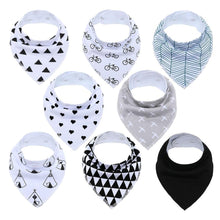 Load image into Gallery viewer, 8PCS/SET Comfortable Colorful 100% Organic Cotton Adjustable Snaps Bandana Saliva Bibs For Baby Boys & Girls Kids