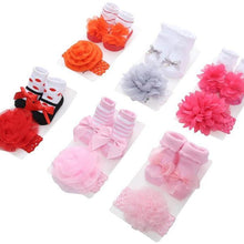 Load image into Gallery viewer, Princess Colorful Lace Baby Socks Bow Cute Baby Bowknot Warm Socks And Hair Band Set Stylish Design For Baby Girls