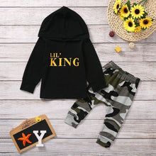 Load image into Gallery viewer, Baby Boy Letter Hoodie T-Shirt Tops and Camo Pants Outfits In Modern New Printed Style For Kids