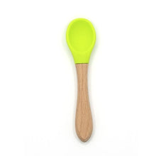 Load image into Gallery viewer, 2PCS Bamboo Training Spoons Organic Soft Baby Feeding Silicone Tip Spoon Scoop Easy Grip Handle Toddlers Infant Gifts For Parents And Baby Boys Or Girls