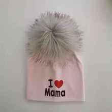 Load image into Gallery viewer, Newborn Cotton Hats Baby Pom Pom Childre Infant Hats For BabY Boys and Girls Wth Printed "I love mama " and " Design