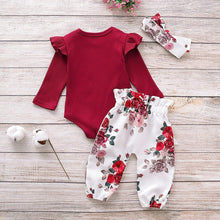 Load image into Gallery viewer, Newborn Baby Girl Clothes Knitting Cotton Long Sleeve Tops Flower Print Long Pants Headband