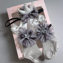 Load image into Gallery viewer, 4PCS/SET Newborn Baby Girl Socks Ankle Princess Anti Slip Socks+Headband+Hair Pin For Baby
