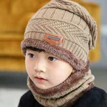 Load image into Gallery viewer, Knitted Baby Hats Cap and Scarf Turban Beanie Cotton Warm Wool Fur Caps Soft Hat For Childern Girl And Boys