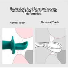 Load image into Gallery viewer, New Baby Feeding Spoon Fork Set Short Easy Cartoon Dinosaur Soft Silicone Teether Toys Non-hurt Training Tableware