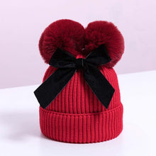 Load image into Gallery viewer, Luxury Modern Elegant New Girls Double Pompom Knitted Hat Warm Thicker Beanie Cap for Baby Girls In Winter elegant New Year Design