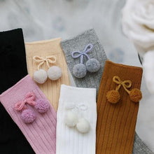 Load image into Gallery viewer, Luxury Modern Autumn Winter Baby Children Cherry Hair Ball Knee High Socks. Kid Cherry Knitted Sock For Kids
