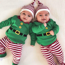 Load image into Gallery viewer, Modern Luxury Christmas Print Long Sleeve Striped Plaid Romper Pants Hat 3pcs For Baby Boys Girls