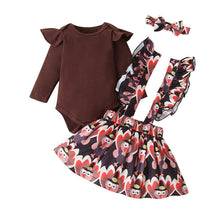 Load image into Gallery viewer, 2 Pcs Newborn Baby Girls Clothes Set Romper Tops Suspender Skirt Dress Thanksgiving Winter Outfits