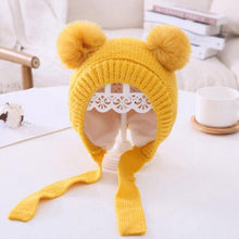 Load image into Gallery viewer, Handmade Modern Trend Winter Christmas Knitted Baby Hat Cute Double Pompom Infant Baby Boy Girl Cap Ear Protection Hats Kids Children Cap