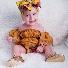 Load image into Gallery viewer, Elegant Luxury Floral Newborn Baby Girl Toddler Outfits Off shoulder Solid Tops Floral Short Pant Headband Bow Set For Baby Girls