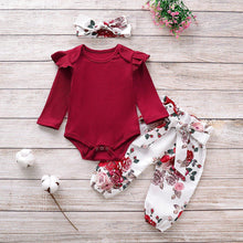 Load image into Gallery viewer, Newborn Baby Girl Clothes Knitting Cotton Long Sleeve Tops Flower Print Long Pants Headband