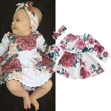 Load image into Gallery viewer, Newborn Infant Baby Girls Dress Floral Kids with Long Sleeve Dress +Headband Outfits Set Clothes Modern Dress for Girls