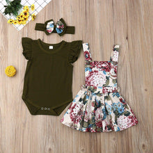 Load image into Gallery viewer, Newborn Baby Girl Skirt Retro Sweet Strap Jumpsuit And Headband Children's Clothes Unique Design