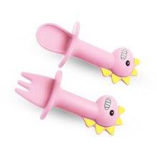 Load image into Gallery viewer, Big Modern New Set Spoon and Fork For Baby Utensils Set Auxiliary Food Silicone Gel Spoon Baby Learn To Eat Training Bendable Soft Spoon Children Tableware With Dinosaur Design