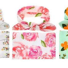Load image into Gallery viewer, Elegant Colorful Baby Swaddle Wrap Newborn Infant Receiving Blanket Headwear Flower Print Towels With Bow