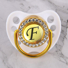Load image into Gallery viewer, Luxury Glam Crystal White Bling Pacifier 26 Initial Letters Available Handmade Rhinestones Baby Pacifier For Baby