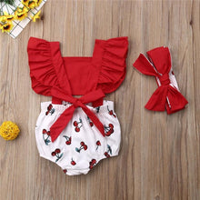 Load image into Gallery viewer, Newborn Baby Girl Clothes Ruffle Backless Cherry Romper Headband Outfit Baby Girl Summer Clothes In Modern New Style