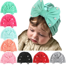 Load image into Gallery viewer, Modern Baby Hats Cute Rabbit Bow Knot with Pearls Baby Girl Hat with Pearls for Kids In Diamond Luxury Style