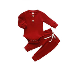 Load image into Gallery viewer, Infant Newborn Baby Spring Autumn Ribbed Solid Clothes Sets Long Sleeve Bodysuits , Elastic Pants 2PCs