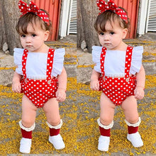 Load image into Gallery viewer, Luxury Modern Newborn Baby Girl Clothes Polka Dot Print Flower Fly Sleeve Romper Jumpsuit Headband 2Pcs Outfits For Girls