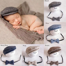Load image into Gallery viewer, Modern Set Baby Newborn Peaked Beanie Cap Hat Bow Tie Photo Photography Prop Infant Boy Caps In elegant Modern Design