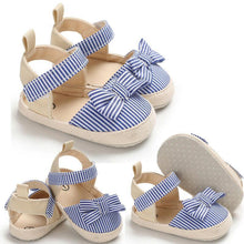 Load image into Gallery viewer, Newborn Infant Baby Summer Shoes Soft Crib Shoes Infants Anti-slip Striped Bowknot Pre Walker Sandals