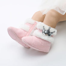 Load image into Gallery viewer, Newborn Infant Baby Girls Winter Warm Crown Fur Mid-Calf Length Slip-On Furry Boots 0-18M