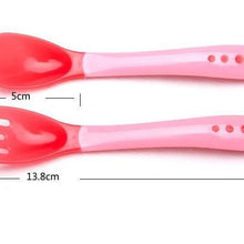 Load image into Gallery viewer, 1 Set Children Kids Tableware Temperature Silicone Soft Spoon Fork Cutlery Feeding Dish Infant Boys and Girls Unique Baby Feeding Tool