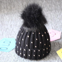 Load image into Gallery viewer, Luxury Baby Kids Pompom Newborn Baby Hat Cap Knitted Warm Hats With Rhinestone for Baby Girl/Boy Beanie Soft Toddler Hat