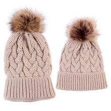 Load image into Gallery viewer, Luxury Modern Cute Kids Girls Hats Mother & Daughter Warm Knitted Hat And Caps Winter Newborn Baby Cap