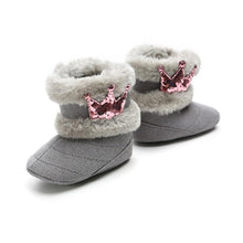 Load image into Gallery viewer, Newborn Infant Baby Girls Winter Warm Crown Fur Mid-Calf Length Slip-On Furry Boots 0-18M