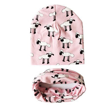 Load image into Gallery viewer, Modern Children Girls Cartoon Sheep Printing Cotton Hat and Scarf Animal Pattern Kids Caps Baby Beanie