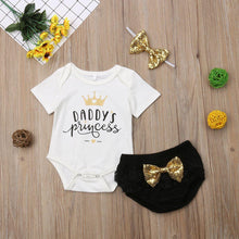 Load image into Gallery viewer, 3PCS Cute Newborn Baby Girl Outfits Clothes Tops Bodysuit Shorts Pants Set For Girls WIth Print Dadys Princess