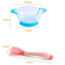 Load image into Gallery viewer, 3Pcs Set Baby Dishes With Suction Cup Assist Food Bowl Temperature Sensing Spoon Baby Tableware Baby Utensils Spoon+Fork