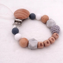 Load image into Gallery viewer, Handmade Personalized Name Silicone Wood Pacifier Clips Safe Teething Chain Baby Teether Clips Holder For Pacifier For Kids