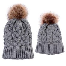 Load image into Gallery viewer, Luxury Modern Cute Kids Girls Hats Mother & Daughter Warm Knitted Hat And Caps Winter Newborn Baby Cap