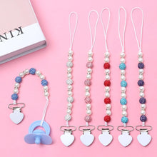 Load image into Gallery viewer, Handmade Shiny Pacifier Clip Chain Infant Nipple Holder Wooden Beaded Crystal Nipple Leash Strap Metal Pacifier Clips For Baby