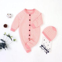 Load image into Gallery viewer, Knitted Newborn Baby Clothes Cotton Baby Romper With Plaid Hat Infant Toddler Jumpsuit For Girls And Boys