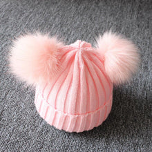 Load image into Gallery viewer, Baby Girls Winter Warm Knit Hat Furry Balls Pompom Solid Warm Cute Lovely Beanie Cap For Girls Baby In Modern Luxury Design