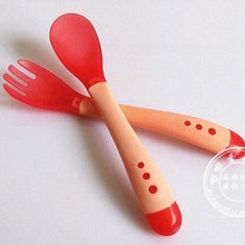 Load image into Gallery viewer, 3Pcs Set Baby Dishes With Suction Cup Assist Food Bowl Temperature Sensing Spoon Baby Tableware Baby Utensils Spoon+Fork