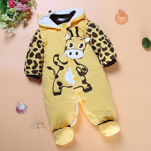 Load image into Gallery viewer, Warm Autumn Winter Baby Girls Boys Rompers Cartoon Cute Thick Warm Hooded Jumpsuits For Babies In Modern Design