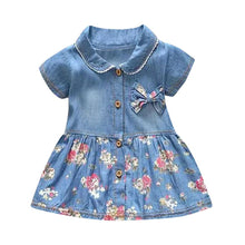 Load image into Gallery viewer, Modern Floral Print Bowknot Princess Jeans Short Sleeve Costume Kids Dresses For Girls